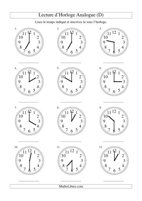 Lecture d'horloge analogue (intervalles 30 minutes) (D)