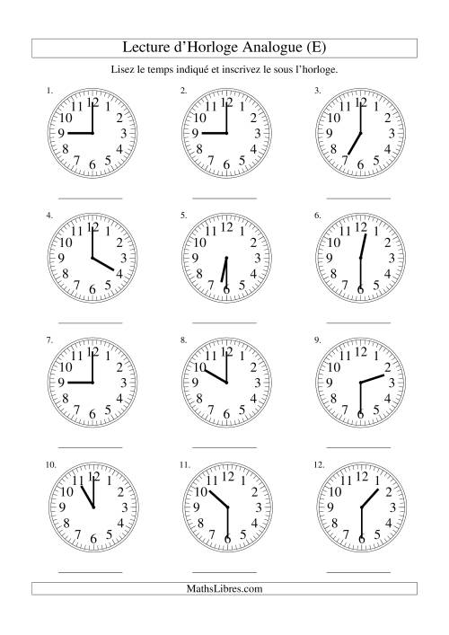 Lecture d'horloge analogue (intervalles 30 minutes) (E)