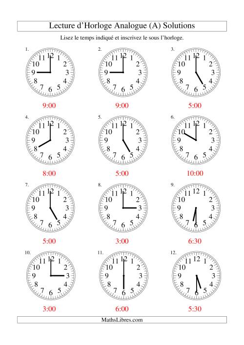 Lecture d'horloge analogue (intervalles 30 minutes) (Tout) page 2