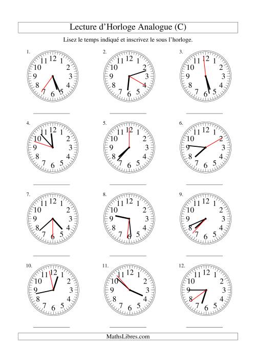 Lecture d'horloge analogue (intervalles 1 seconde) (C)