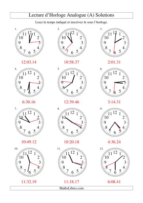 Lecture d'horloge analogue (intervalles 1 seconde) (Tout) page 2