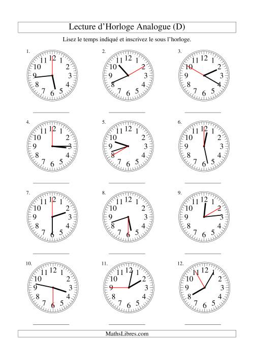 Lecture d'horloge analogue (intervalles 5 secondes) (D)
