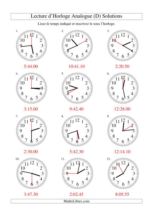 Lecture d'horloge analogue (intervalles 5 secondes) (D) page 2