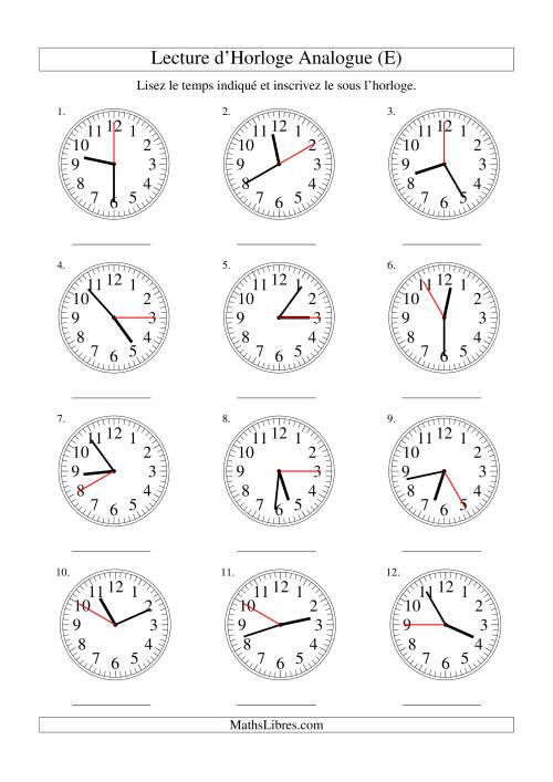 Lecture d'horloge analogue (intervalles 5 secondes) (E)