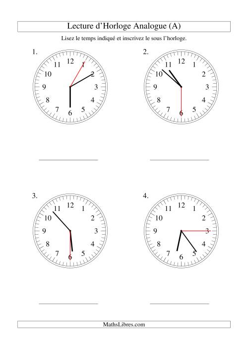Lecture d'horloge analogue (intervalles 5 secondes) (Gros Caractères)