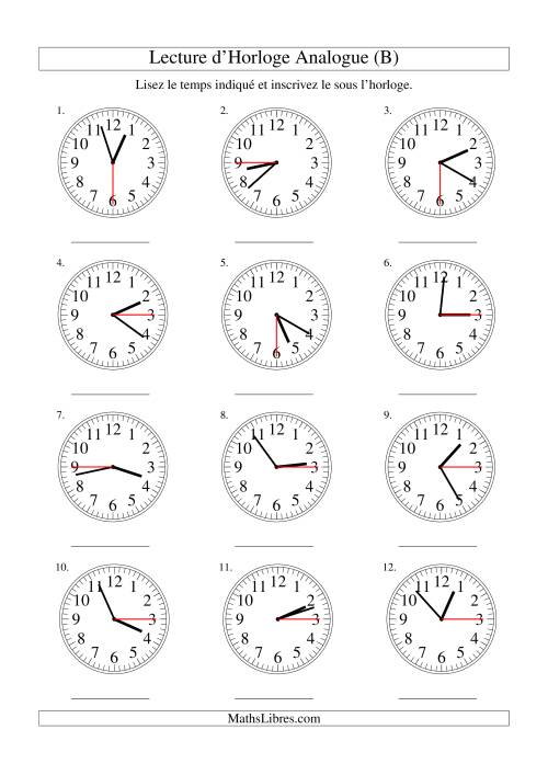 Lecture d'horloge analogue (intervalles 15 secondes) (B)