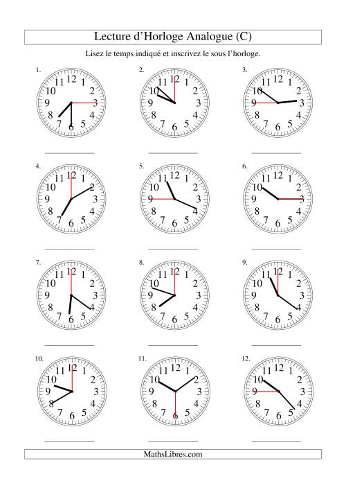 Lecture d'horloge analogue (intervalles 15 secondes) (C)