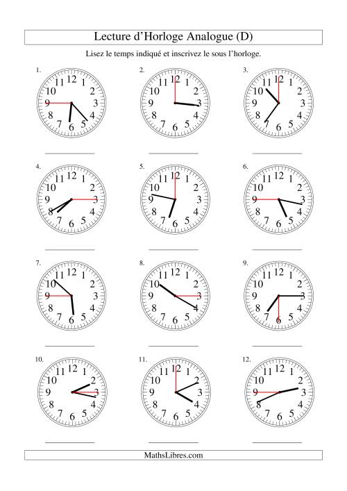 Lecture d'horloge analogue (intervalles 15 secondes) (D)