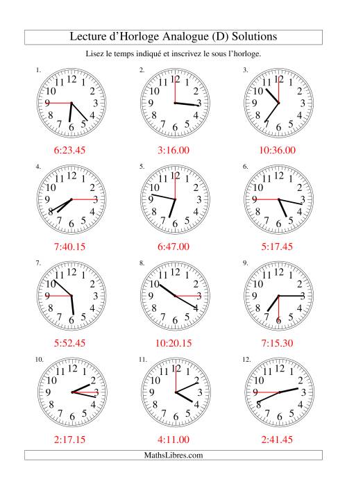 Lecture d'horloge analogue (intervalles 15 secondes) (D) page 2