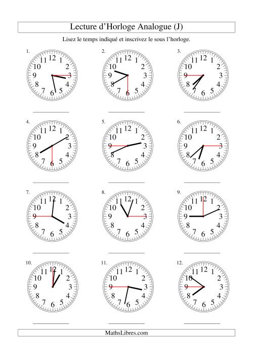 Lecture d'horloge analogue (intervalles 15 secondes) (J)