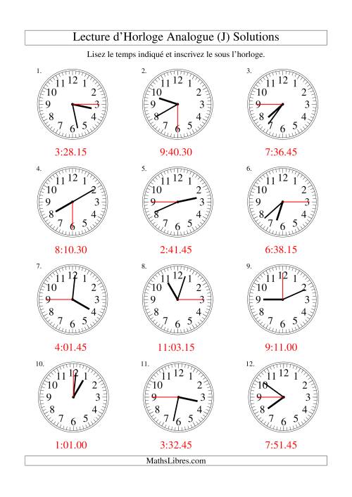 Lecture d'horloge analogue (intervalles 15 secondes) (J) page 2