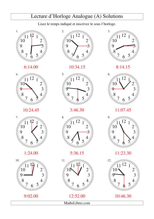Lecture d'horloge analogue (intervalles 15 secondes) (Tout) page 2