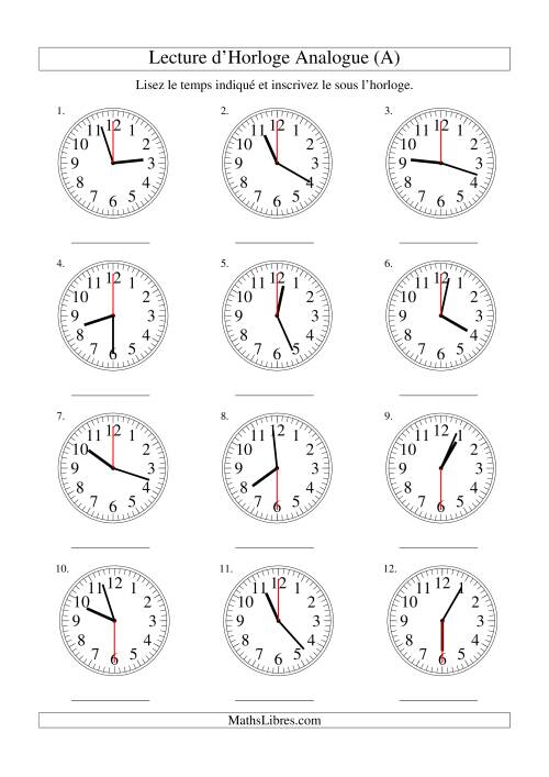 Lecture d'horloge analogue (intervalles 30 secondes) (A)