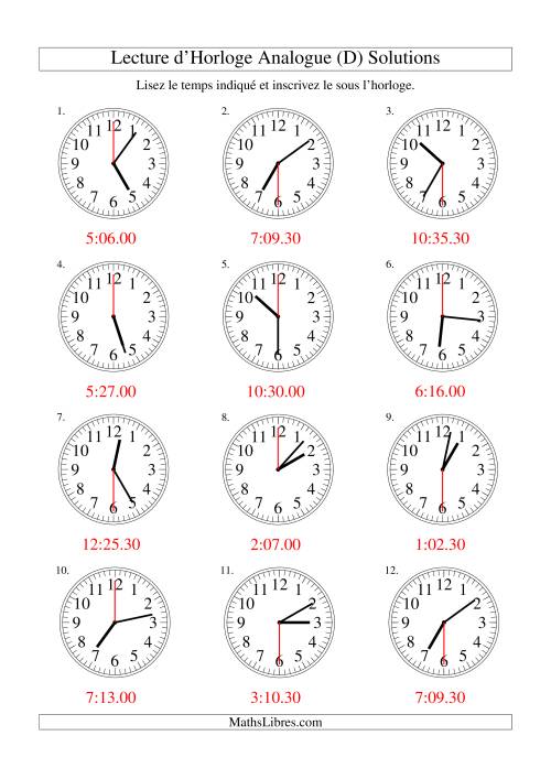 Lecture d'horloge analogue (intervalles 30 secondes) (D) page 2