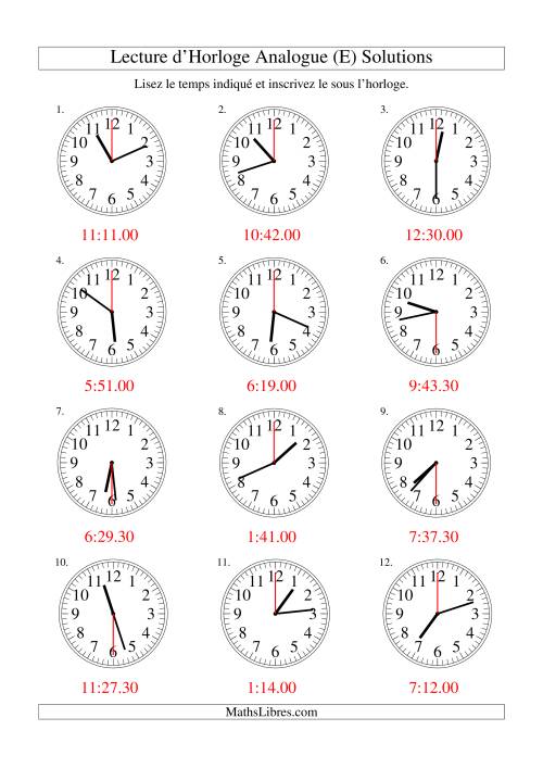 Lecture d'horloge analogue (intervalles 30 secondes) (E) page 2