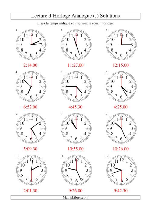 Lecture d'horloge analogue (intervalles 30 secondes) (J) page 2