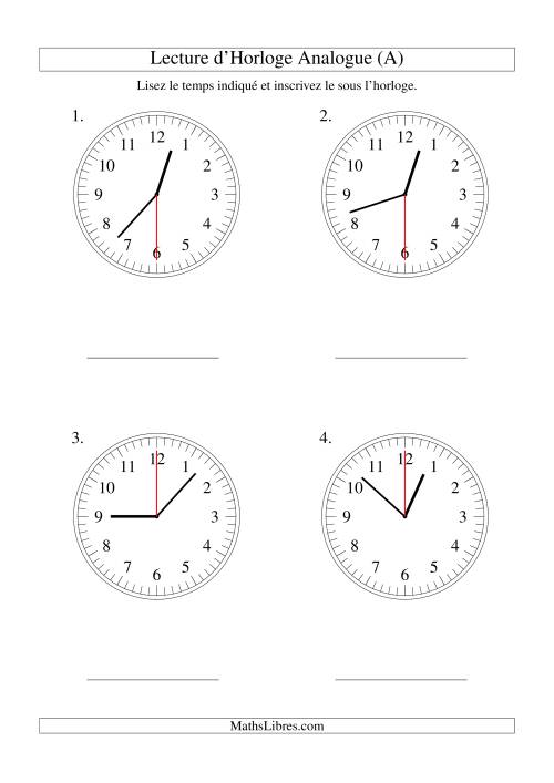 Lecture d'horloge analogue (intervalles 30 secondes) (Gros Caractères)