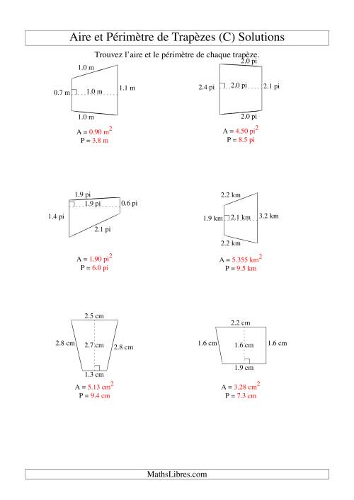 Aire et périmètre de trapèzes (jusqu'à 1 décimale; variation 1-5) (C) page 2