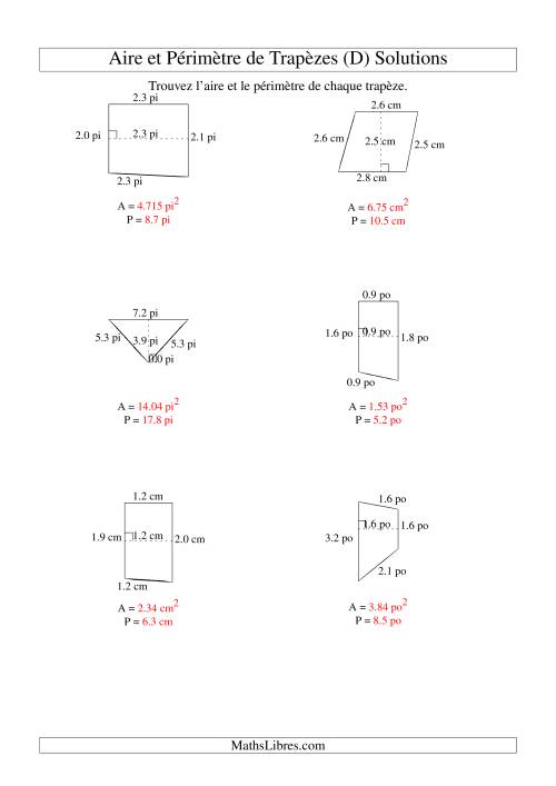 Aire et périmètre de trapèzes (jusqu'à 1 décimale; variation 1-5) (D) page 2