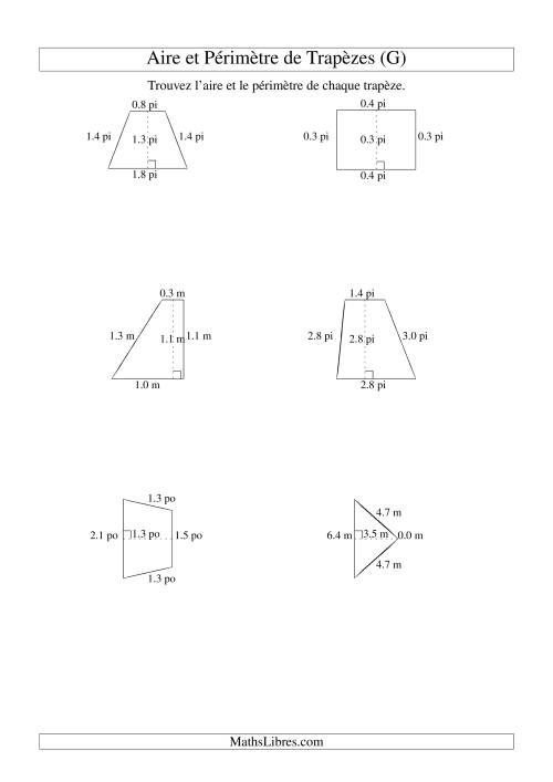 Aire et périmètre de trapèzes (jusqu'à 1 décimale; variation 1-5) (G)