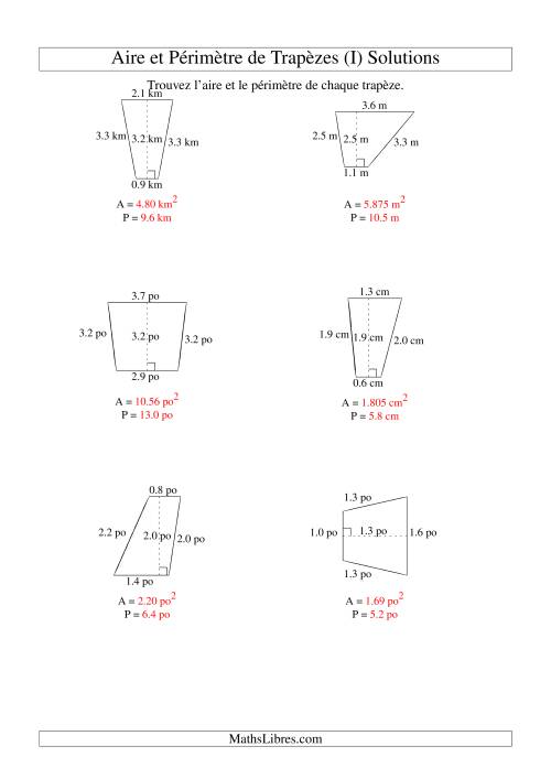 Aire et périmètre de trapèzes (jusqu'à 1 décimale; variation 1-5) (I) page 2