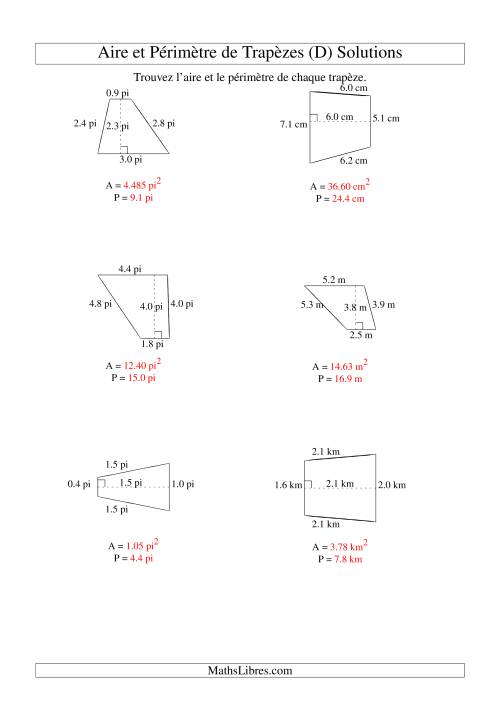 Aire et périmètre de trapèzes (jusqu'à 1 décimale; variation 1-9) (D) page 2
