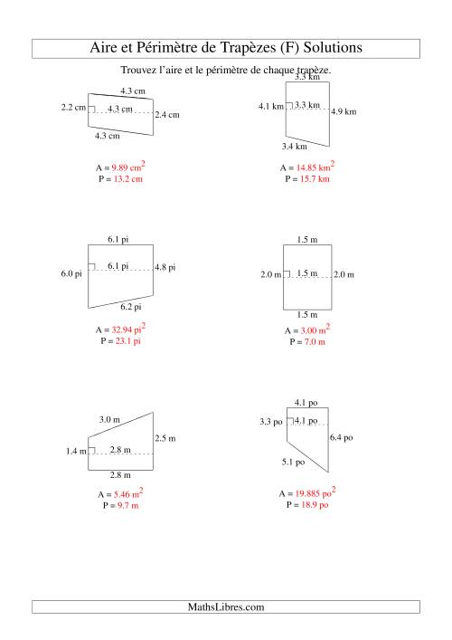 Aire et périmètre de trapèzes (jusqu'à 1 décimale; variation 1-9) (F) page 2