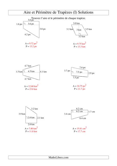 Aire et périmètre de trapèzes (jusqu'à 1 décimale; variation 1-9) (I) page 2