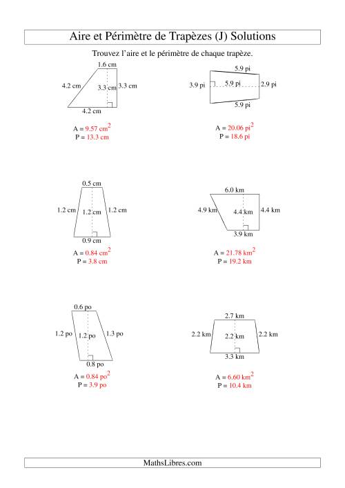 Aire et périmètre de trapèzes (jusqu'à 1 décimale; variation 1-9) (J) page 2