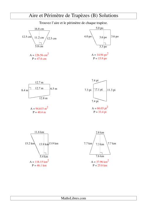 Aire et périmètre de trapèzes (jusqu'à 1 décimale; variation 5-20) (B) page 2