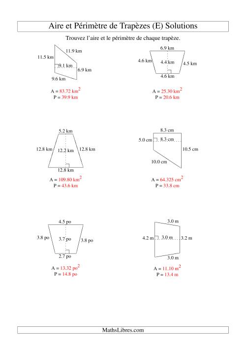 Aire et périmètre de trapèzes (jusqu'à 1 décimale; variation 5-20) (E) page 2