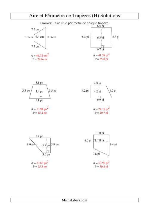 Aire et périmètre de trapèzes (jusqu'à 1 décimale; variation 5-20) (H) page 2