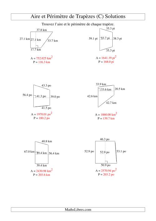 Aire et périmètre de trapèzes (jusqu'à 1 décimale; variation 10-99) (C) page 2