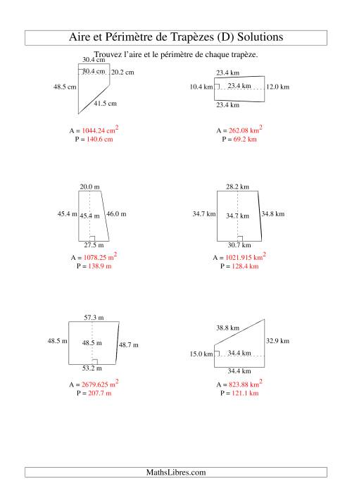 Aire et périmètre de trapèzes (jusqu'à 1 décimale; variation 10-99) (D) page 2
