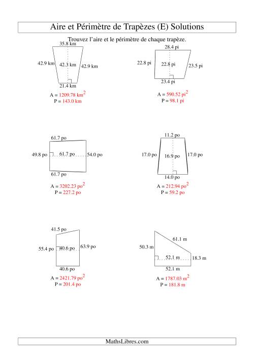 Aire et périmètre de trapèzes (jusqu'à 1 décimale; variation 10-99) (E) page 2
