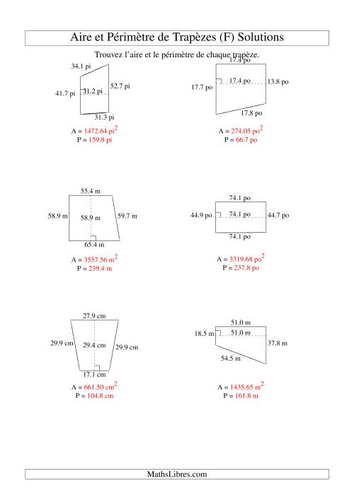 Aire et périmètre de trapèzes (jusqu'à 1 décimale; variation 10-99) (F) page 2