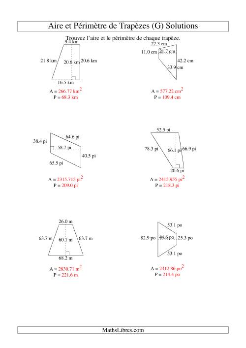 Aire et périmètre de trapèzes (jusqu'à 1 décimale; variation 10-99) (G) page 2