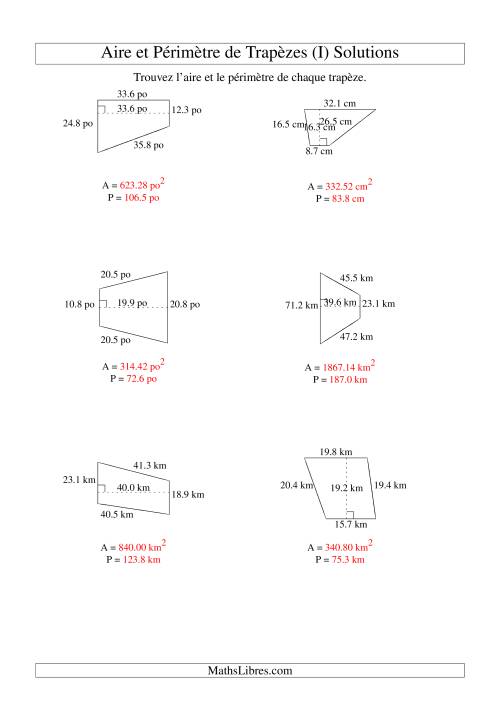 Aire et périmètre de trapèzes (jusqu'à 1 décimale; variation 10-99) (I) page 2
