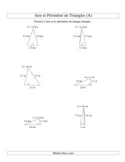 Aire et périmètre de triangles (jusqu'à 1 décimale; variation 1-5)