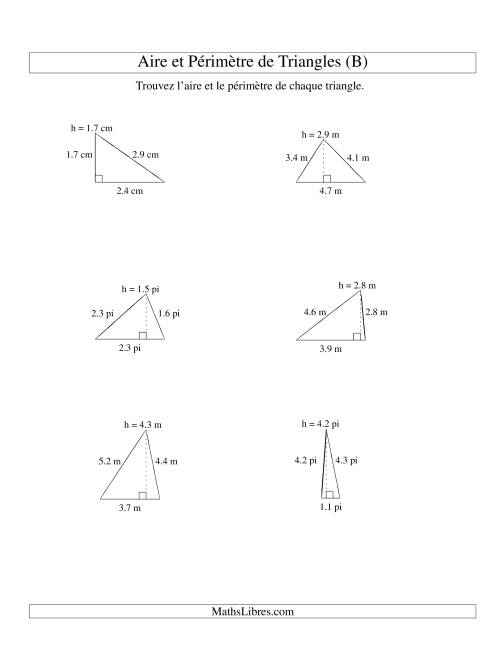 Aire et périmètre de triangles (jusqu'à 1 décimale; variation 1-5) (B)