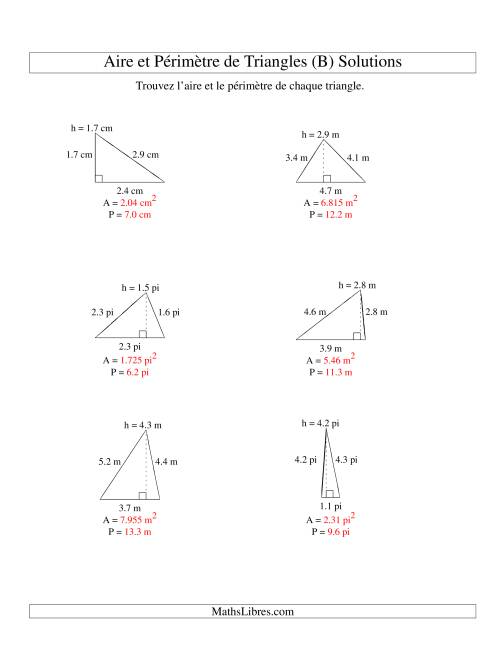 Aire et périmètre de triangles (jusqu'à 1 décimale; variation 1-5) (B) page 2