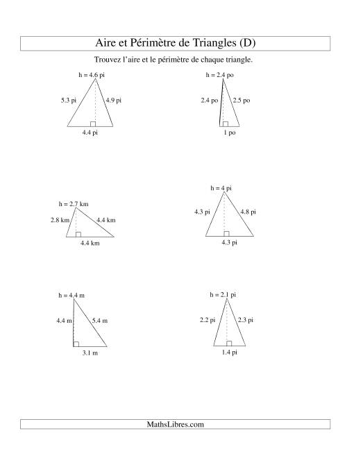Aire et périmètre de triangles (jusqu'à 1 décimale; variation 1-5) (D)