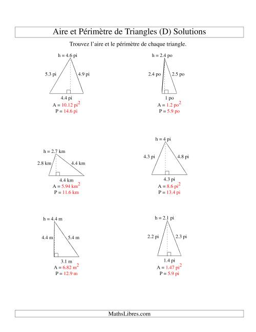 Aire et périmètre de triangles (jusqu'à 1 décimale; variation 1-5) (D) page 2