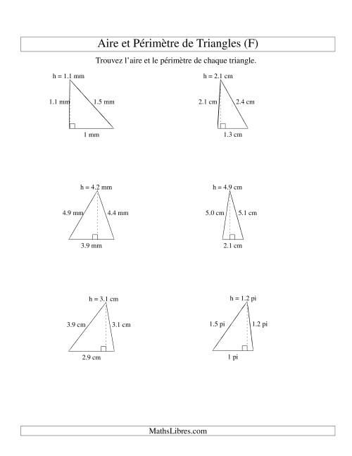 Aire et périmètre de triangles (jusqu'à 1 décimale; variation 1-5) (F)