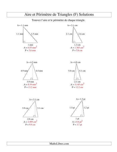 Aire et périmètre de triangles (jusqu'à 1 décimale; variation 1-5) (F) page 2