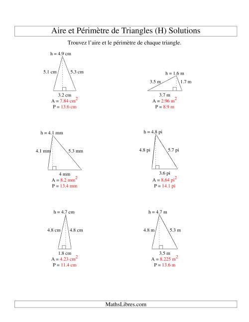 Aire et périmètre de triangles (jusqu'à 1 décimale; variation 1-5) (H) page 2