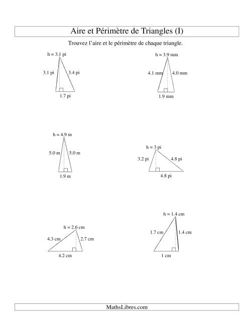 Aire et périmètre de triangles (jusqu'à 1 décimale; variation 1-5) (I)