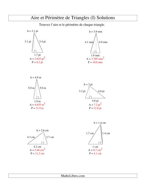 Aire et périmètre de triangles (jusqu'à 1 décimale; variation 1-5) (I) page 2