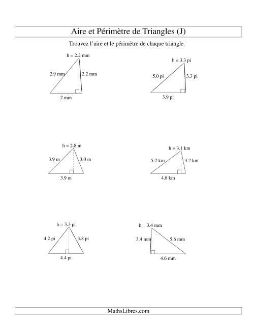 Aire et périmètre de triangles (jusqu'à 1 décimale; variation 1-5) (J)