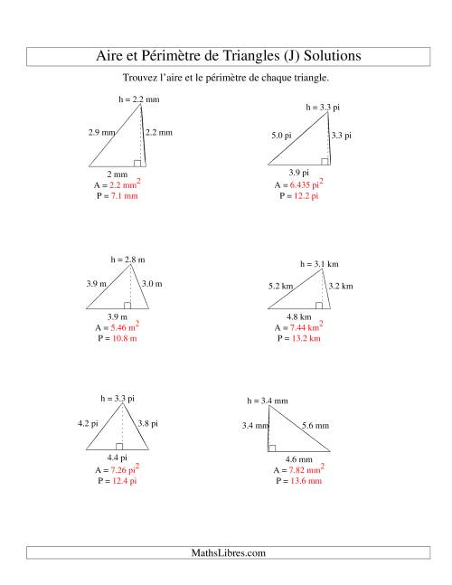 Aire et périmètre de triangles (jusqu'à 1 décimale; variation 1-5) (J) page 2